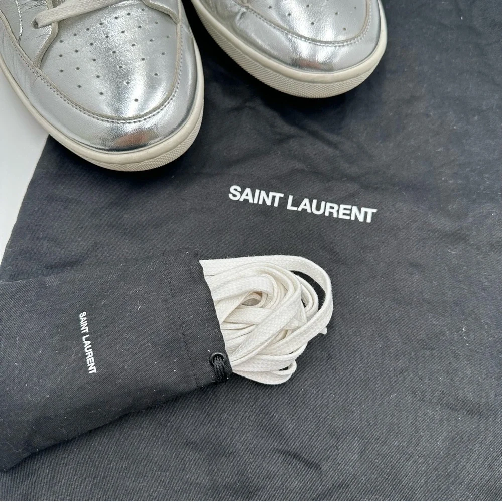 Saint Laurent Men's Metallic Silver Leather Hi-top Sneaker 418026 - Picture 11 of 11